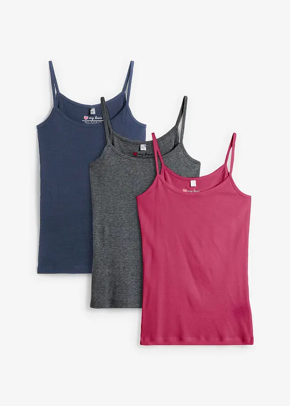Lot de 3 tops &agrave; bretelles spaghetti 100% coton, bonprix