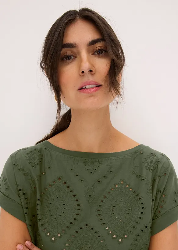 T-shirt &agrave; broderies anglaises, bonprix