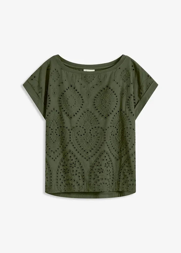 T-shirt &agrave; broderies anglaises, bonprix