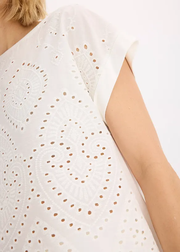 T-shirt &agrave; broderies anglaises, bonprix