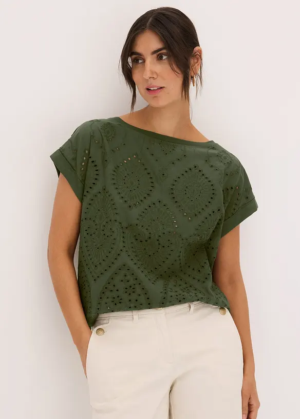 T-shirt &agrave; broderies anglaises, bonprix