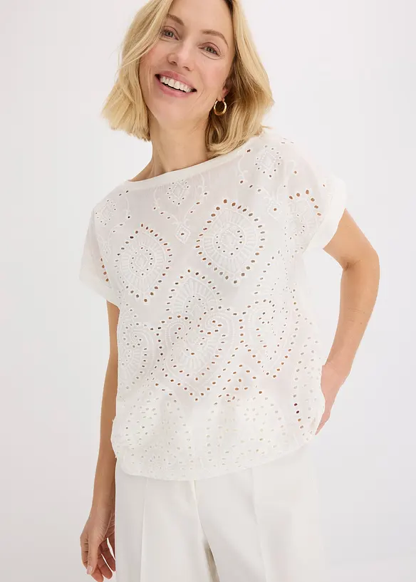 T-shirt &agrave; broderies anglaises, bonprix