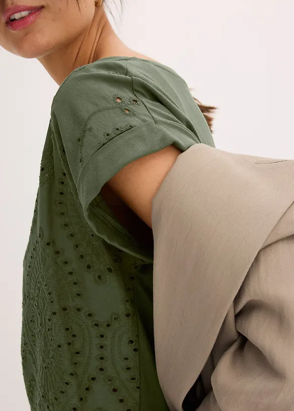 T-shirt &agrave; broderies anglaises, bonprix