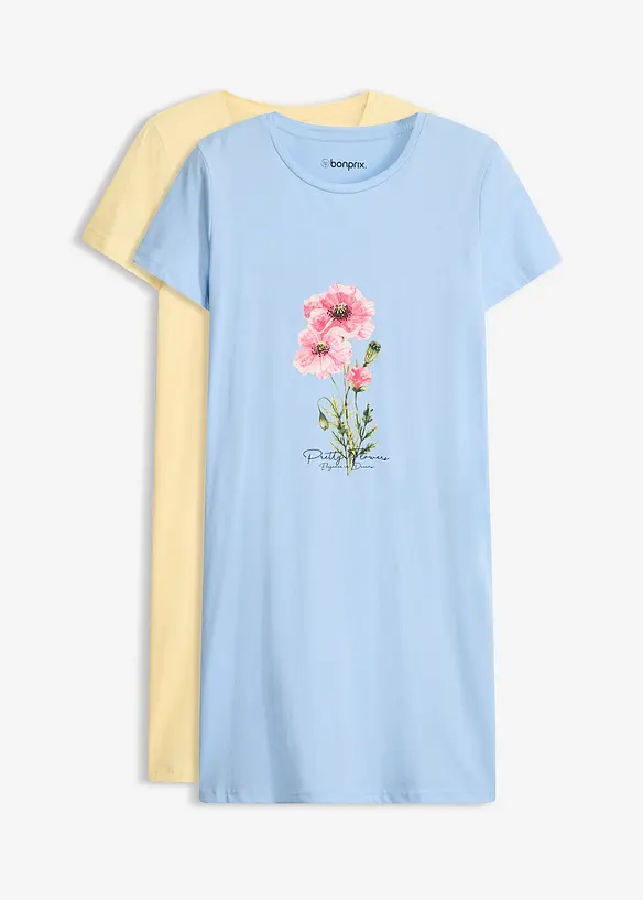 Lot de 2 chemises de nuit courtes 100% coton, bonprix