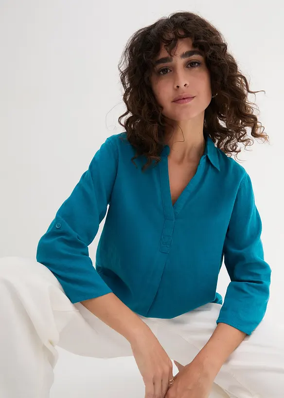 Blouse en lin m&eacute;lang&eacute;, manches 3/4, bonprix