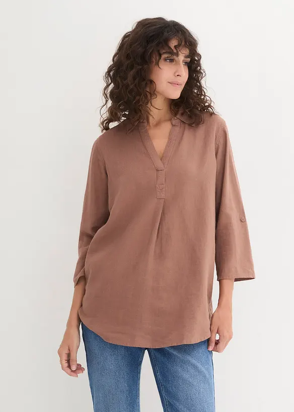 Blouse en lin m&eacute;lang&eacute;, manches 3/4, bonprix