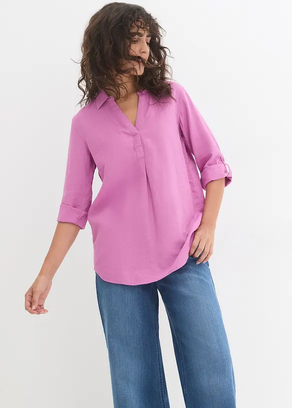 Blouse en lin m&eacute;lang&eacute;, manches 3/4, bonprix
