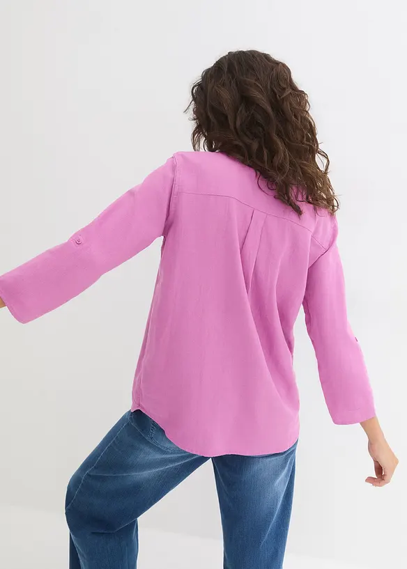 Blouse en lin m&eacute;lang&eacute;, manches 3/4, bonprix
