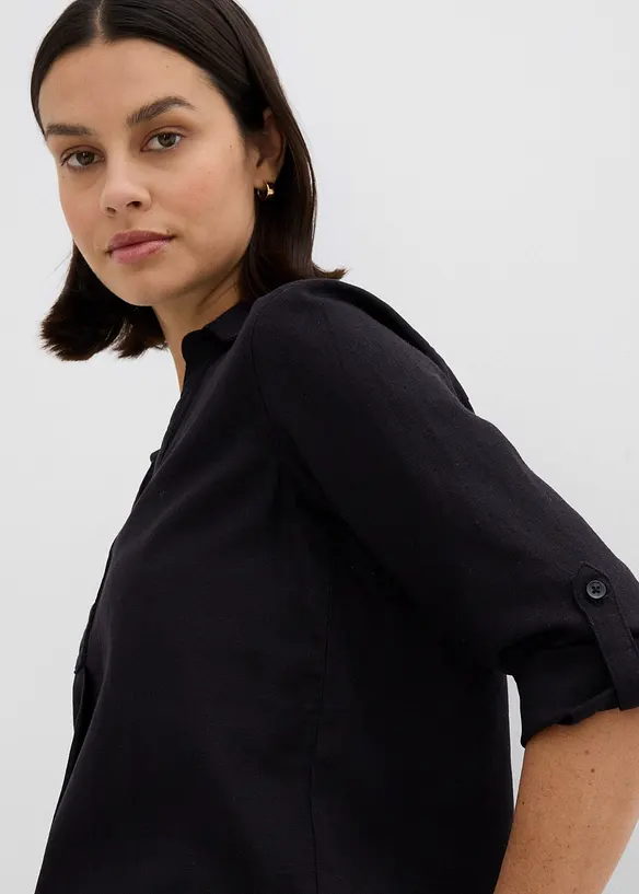 Blouse en lin m&eacute;lang&eacute;, manches 3/4, bonprix