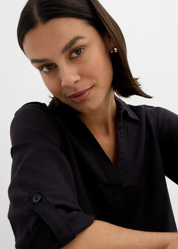 Blouse en lin m&eacute;lang&eacute;, manches 3/4, bonprix