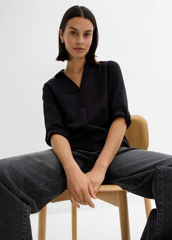 Blouse en lin m&eacute;lang&eacute;, manches 3/4, bonprix