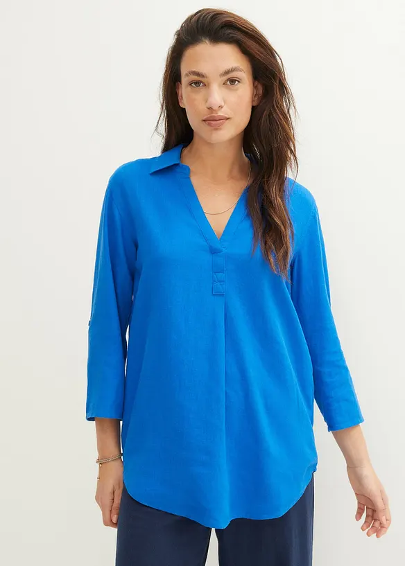 Blouse en lin m&eacute;lang&eacute;, manches 3/4, bonprix