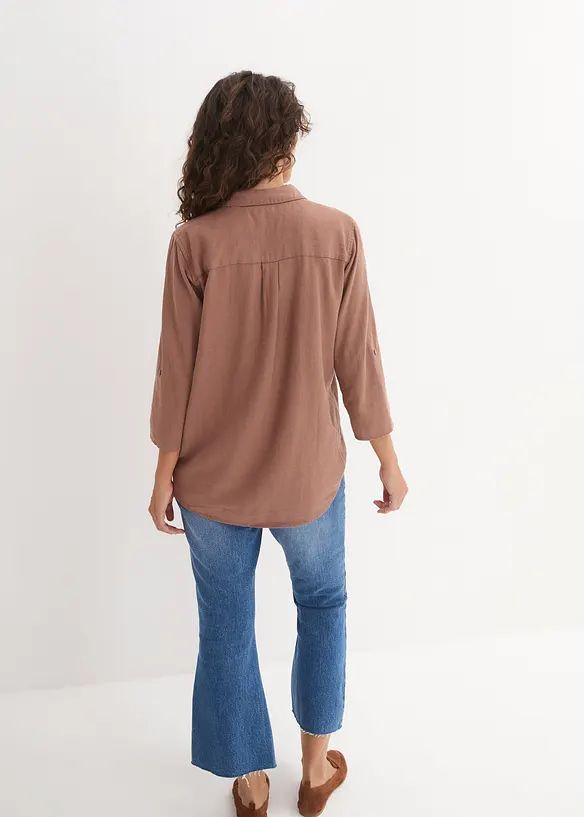 Blouse en lin m&eacute;lang&eacute;, manches 3/4, bonprix