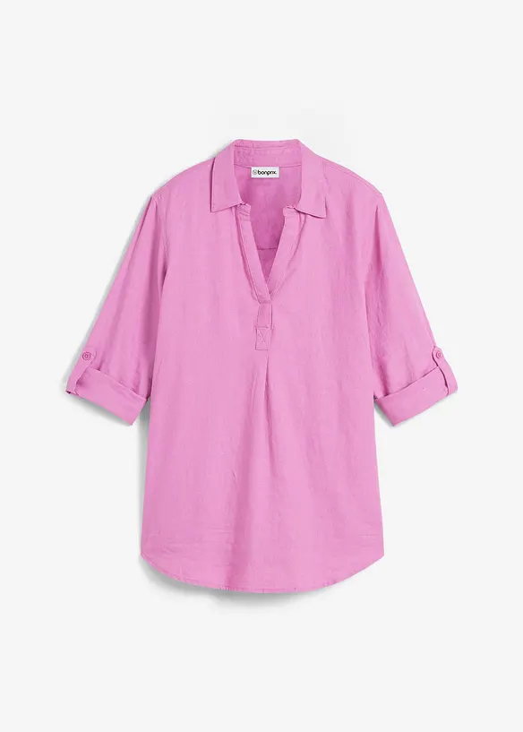 Blouse en lin m&eacute;lang&eacute;, manches 3/4, bonprix