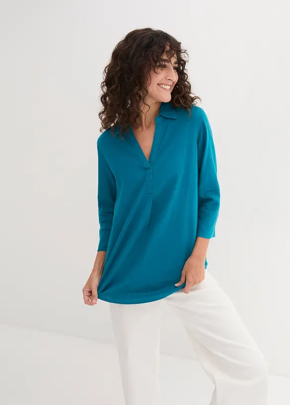 Blouse en lin m&eacute;lang&eacute;, manches 3/4, bonprix