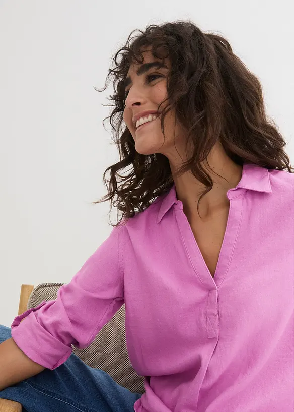 Blouse en lin m&eacute;lang&eacute;, manches 3/4, bonprix