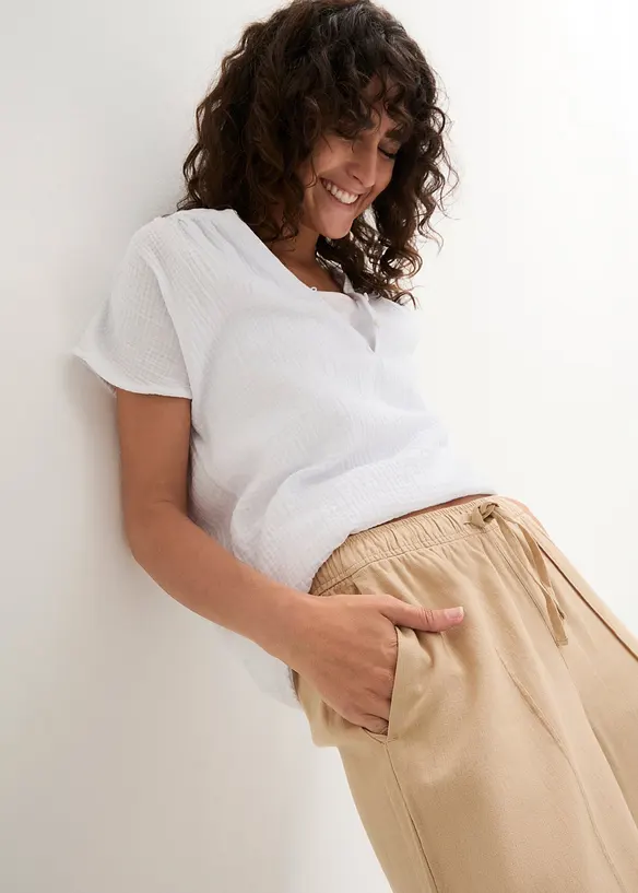 Pantalon palazzo l&eacute;ger en lin et viscose, bonprix