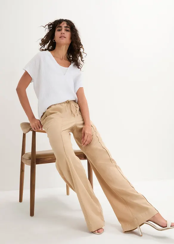 Pantalon palazzo l&eacute;ger en lin et viscose, bonprix