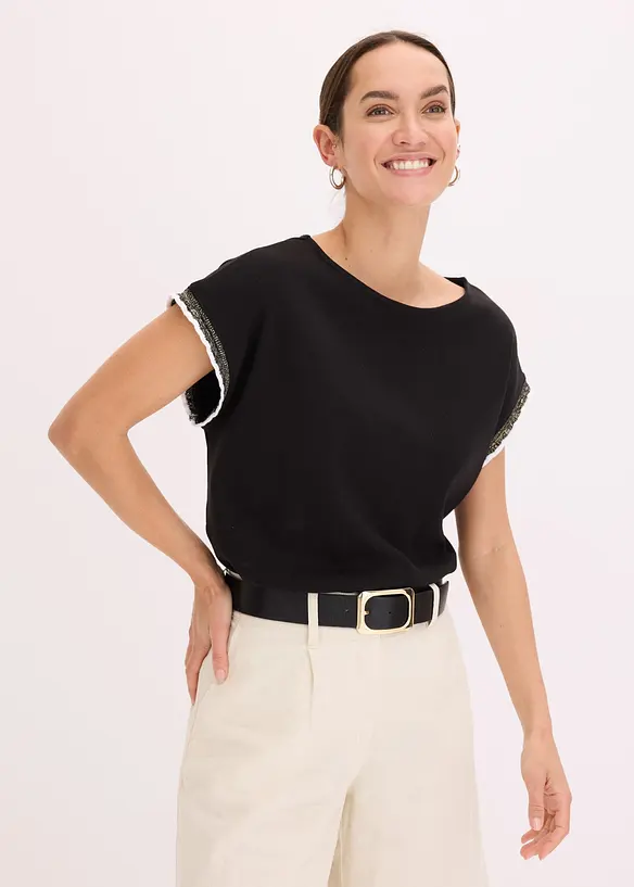 T-shirt en coton &agrave; bordure contrastante, bonprix