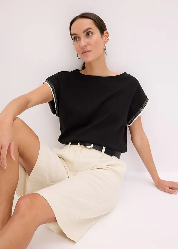 T-shirt en coton &agrave; bordure contrastante, bonprix