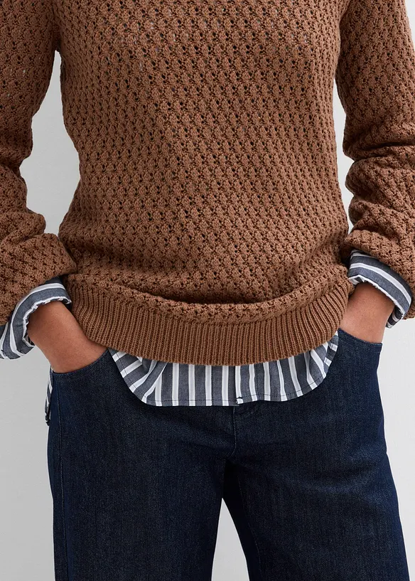 Pull en maille textur&eacute;e de coton m&eacute;lang&eacute;, bonprix
