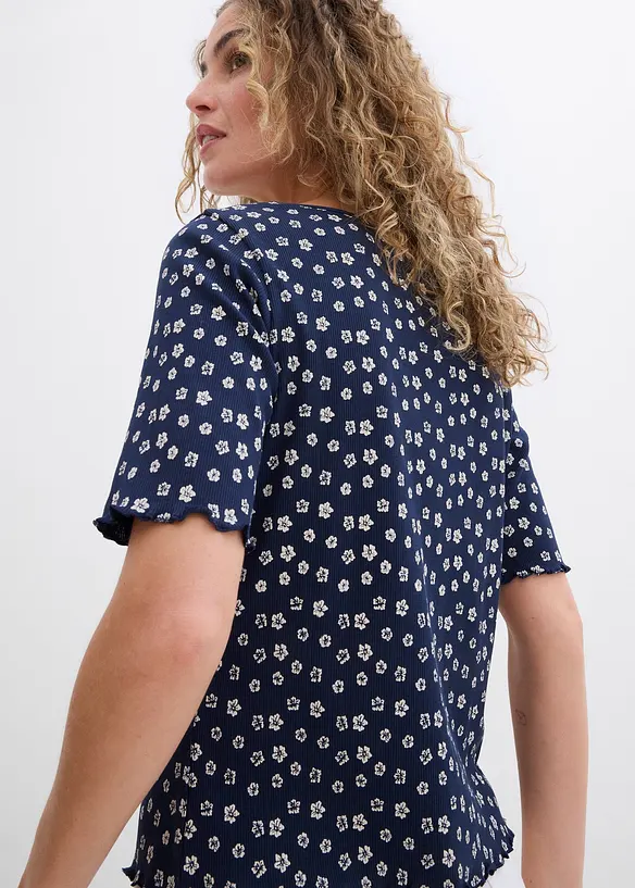 T-shirt c&ocirc;tel&eacute; &agrave; imprim&eacute; floral, manches coude, bonprix