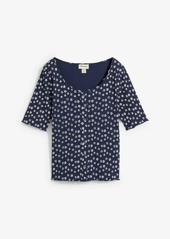 T-shirt c&ocirc;tel&eacute; &agrave; imprim&eacute; floral, manches coude, bonprix