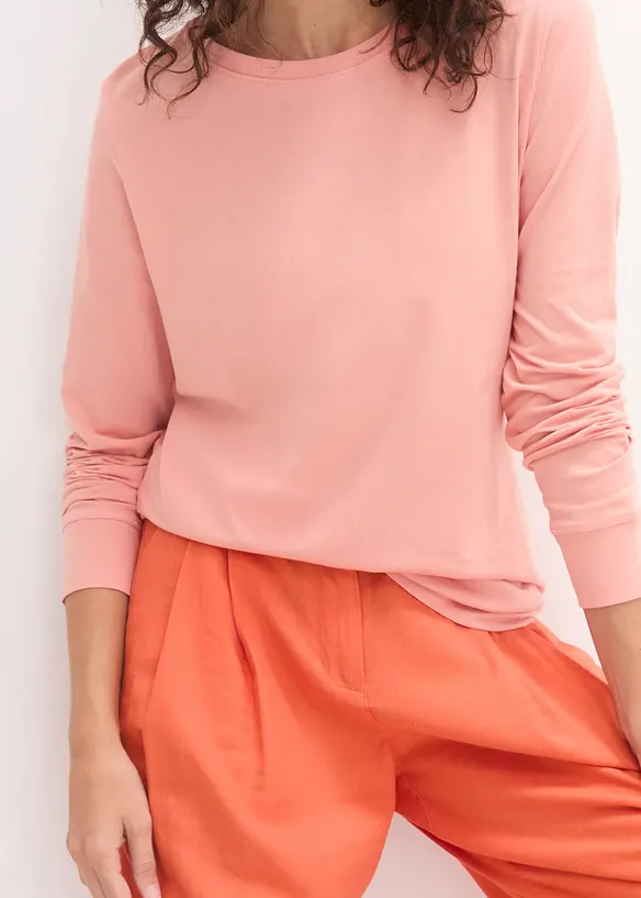 Lot de 5 T-shirts longs &agrave; col rond, manches longues, bonprix