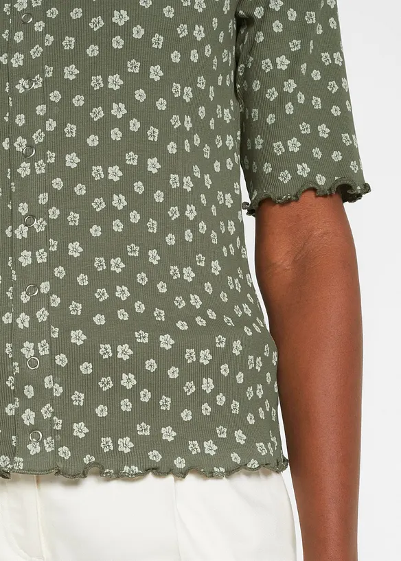 T-shirt c&ocirc;tel&eacute; &agrave; imprim&eacute; floral, manches coude, bonprix