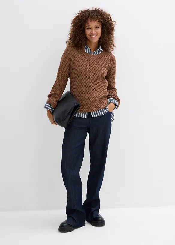 Pull en maille textur&eacute;e de coton m&eacute;lang&eacute;, bonprix