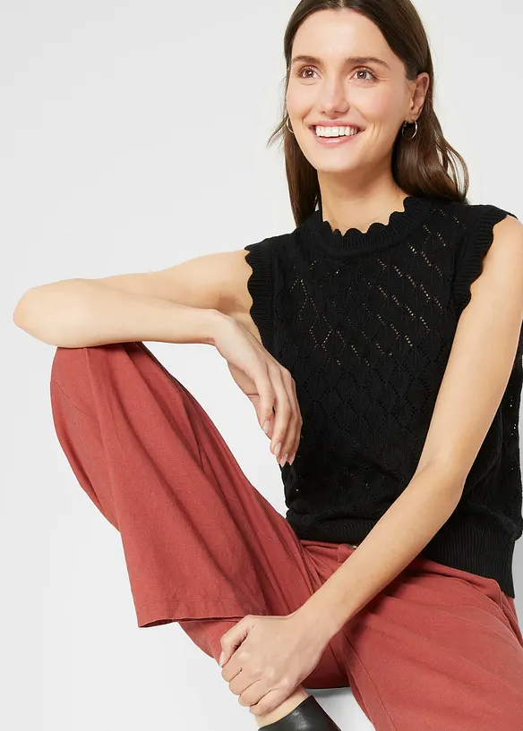 Pull sans manches en maille ajour&eacute;e, bonprix