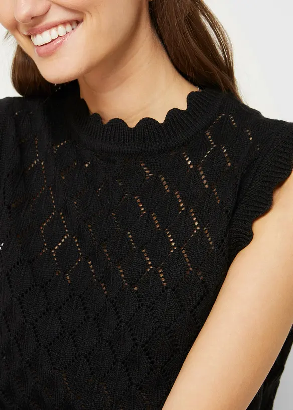 Pull sans manches en maille ajour&eacute;e, bonprix