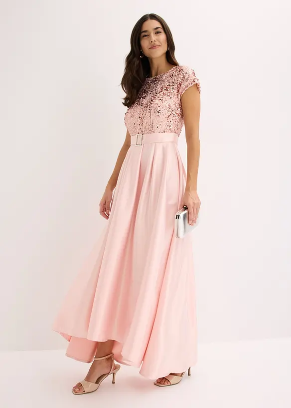 Robe de soir&eacute;e en satin brillant et sequins, bonprix