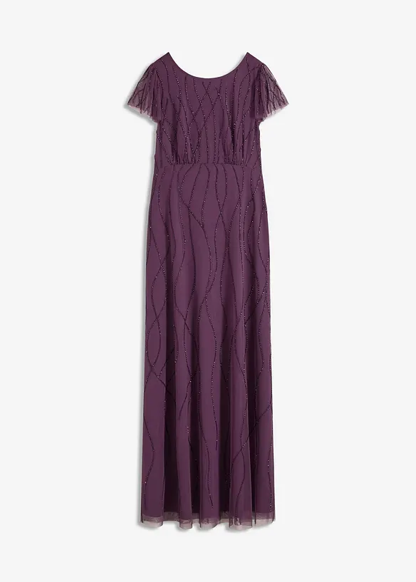 Robe longue en tulle d&eacute;licat avec perles brod&eacute;es, bonprix