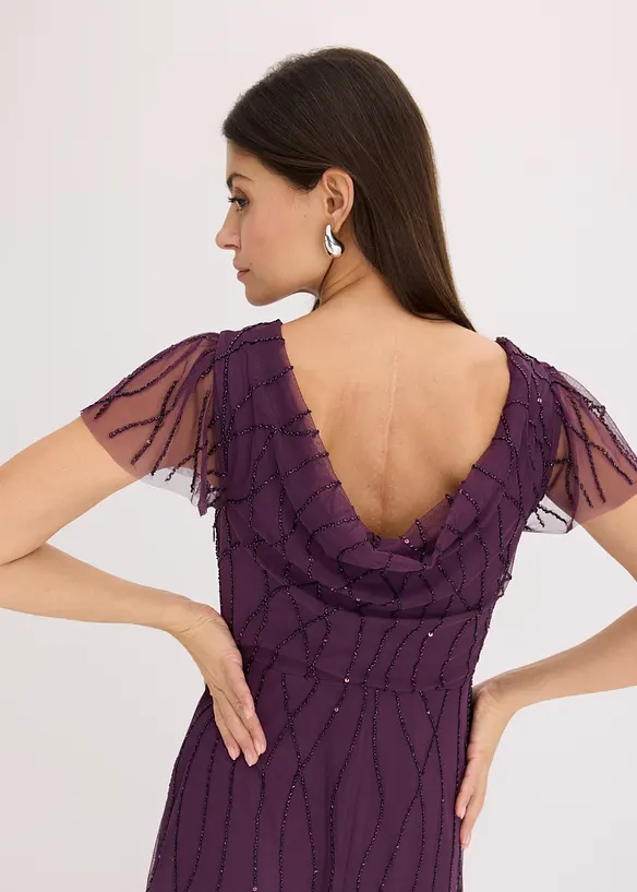 Robe longue en tulle d&eacute;licat avec perles brod&eacute;es, bonprix