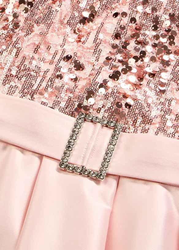 Robe de soir&eacute;e en satin brillant et sequins, bonprix