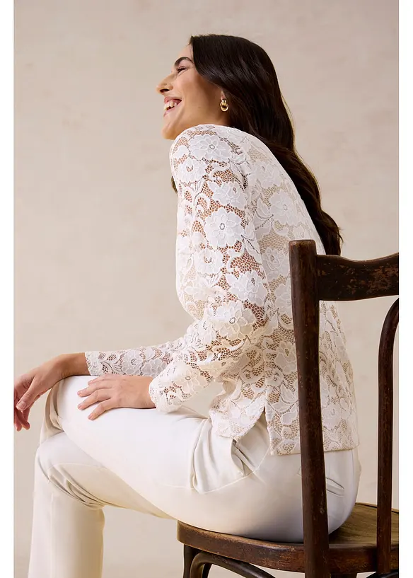 Haut manches longues en dentelle, bonprix