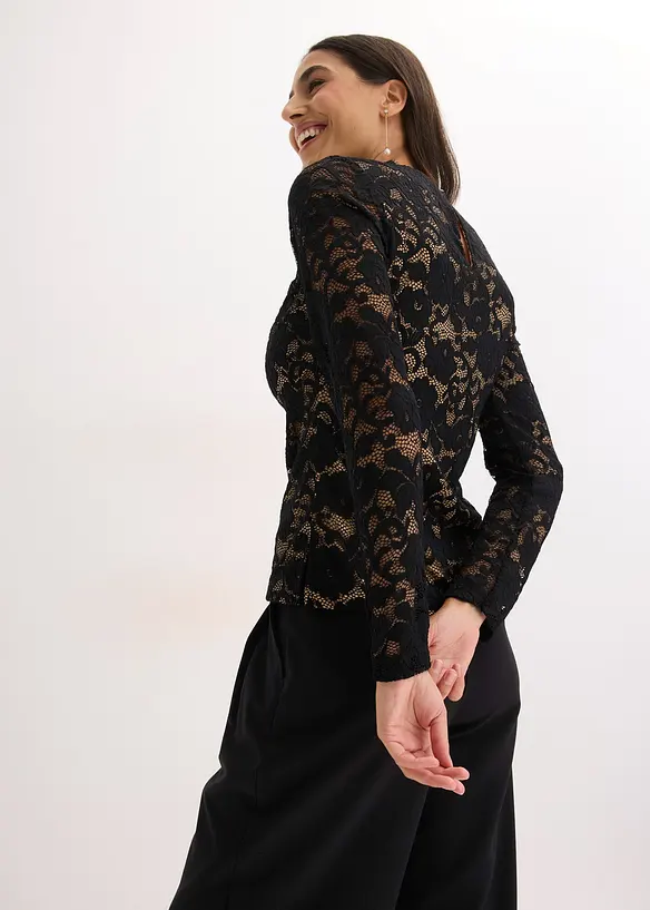 Haut manches longues en dentelle, bonprix