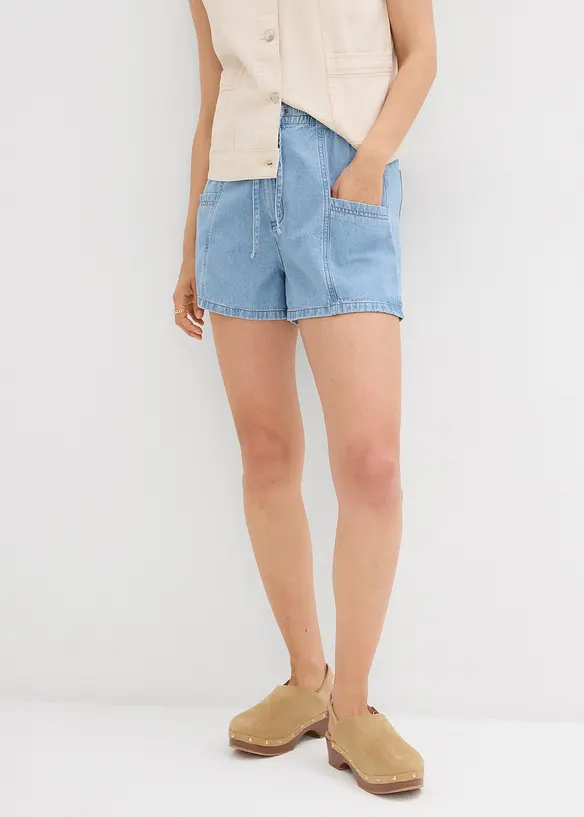Short en jean avec taille haute &eacute;lastiqu&eacute;e, bonprix