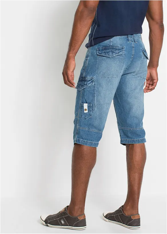 Bermuda long poches cargo en denim l&eacute;ger, coupe loose, bonprix