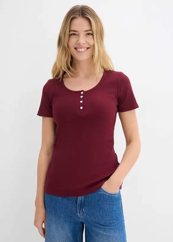 T-shirt col tunisien, 100% coton, bonprix