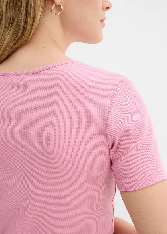 T-shirt col tunisien, 100% coton, bonprix