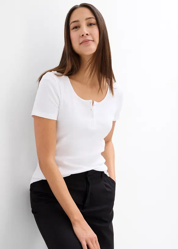 T-shirt col tunisien, 100% coton, bonprix