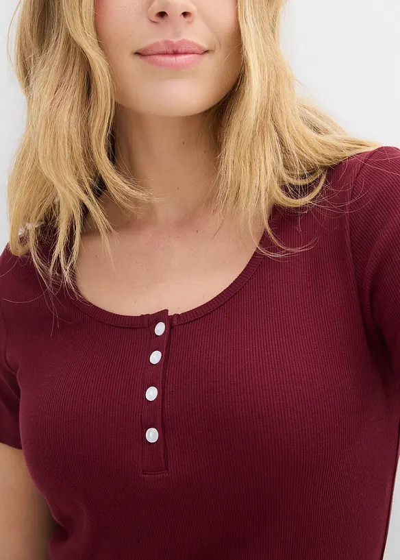 T-shirt col tunisien, 100% coton, bonprix