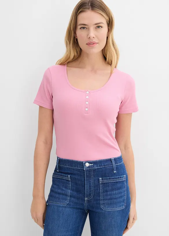 T-shirt col tunisien, 100% coton, bonprix