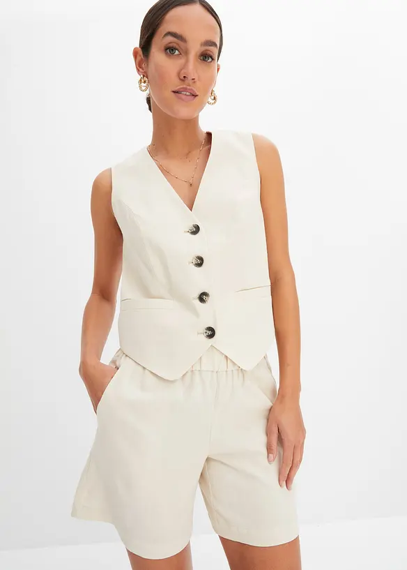 Gilet sans manches et short en lin m&eacute;lang&eacute;, bonprix