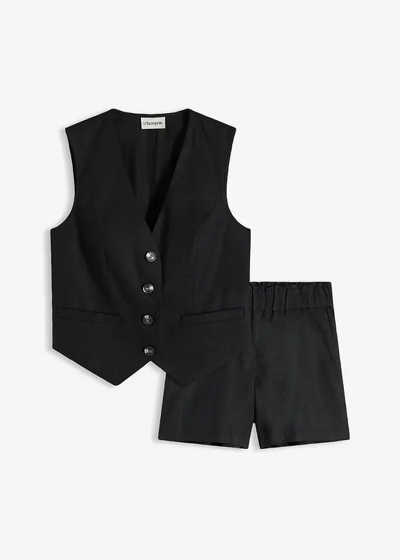 Gilet sans manches et short en lin m&eacute;lang&eacute;, bonprix