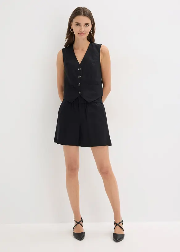 Gilet sans manches et short en lin m&eacute;lang&eacute;, bonprix