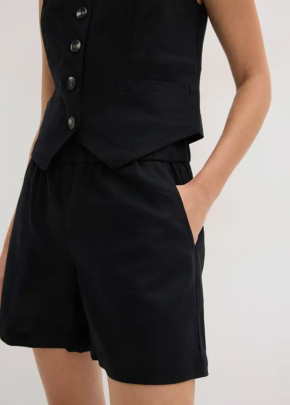 Gilet sans manches et short en lin m&eacute;lang&eacute;, bonprix