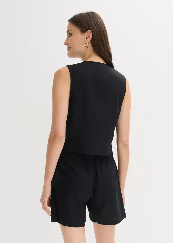 Gilet sans manches et short en lin m&eacute;lang&eacute;, bonprix